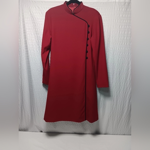 EVAN-PICONE 💯 Wool Brilliant Red long-sleeved Midi Dress. Ladies size 12 - Picture 2 of 10